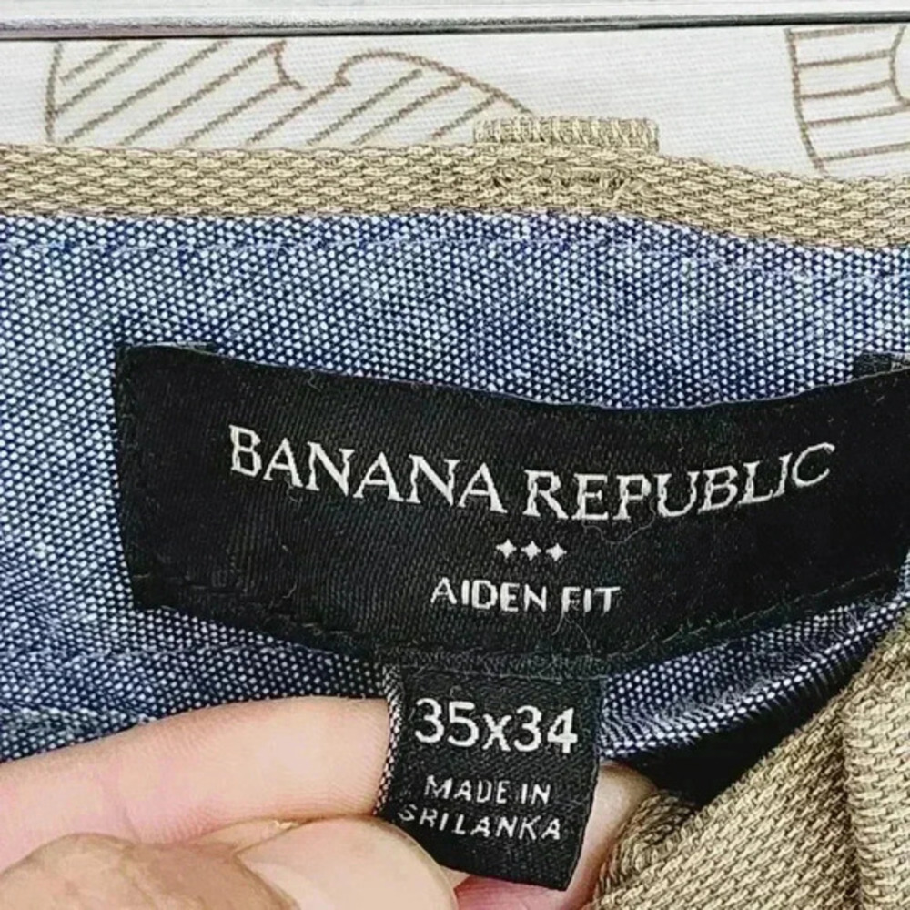 Banana Republic Aiden Fit Men's Dress Pants Straight Leg 35x34 Khaki 9673 - Picture 4 of 7